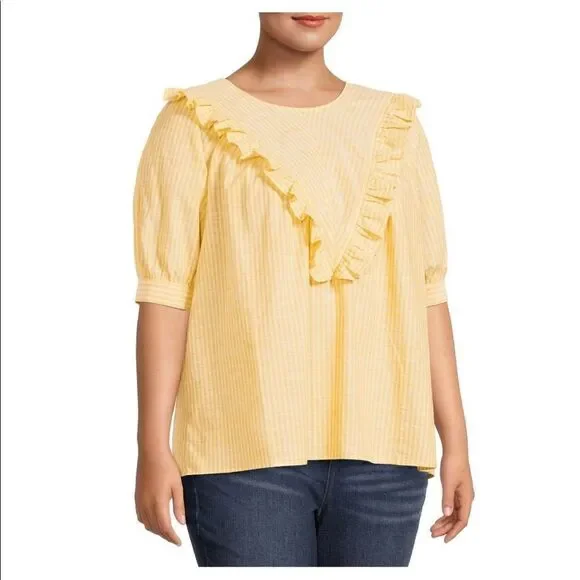 Short Sleeve Ruffle Woven Blouse - Picture 2 of 11